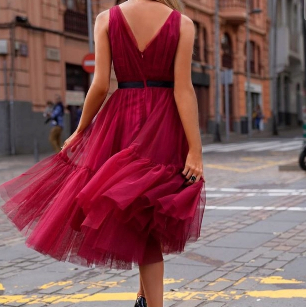 Elegant Raspberry Pink Tulle Dress - Picture 2 of 10